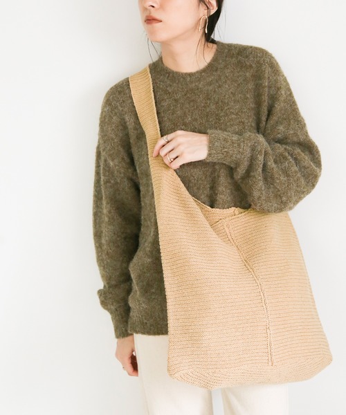 select MOCA(セレクトモカ)の「ガーター編みニットバッグ/センターデザインワンハンドルバッグ(ショルダーバッグ・レディース・ベージュ/オレンジ/アイボリー・FREE)」の13枚目の写真