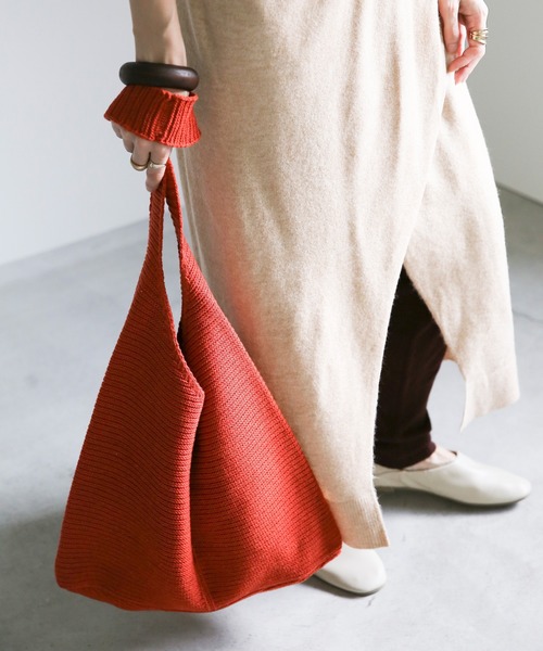 select MOCA(セレクトモカ)の「ガーター編みニットバッグ/センターデザインワンハンドルバッグ(ショルダーバッグ・レディース・ベージュ/オレンジ/アイボリー・FREE)」の14枚目の写真
