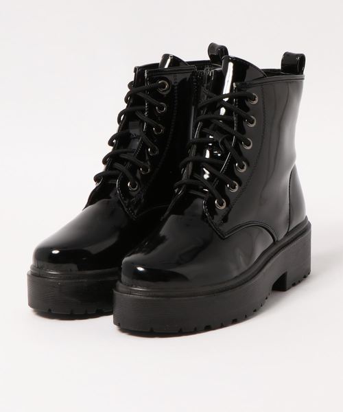 R&E（アールアンドイー）の「【wee willie】厚底ラバーソールレースアップショートブーツ（ブーツ・レディース・ブラック/ブラック系その他・M/L/LL/S）」の3枚目の写真