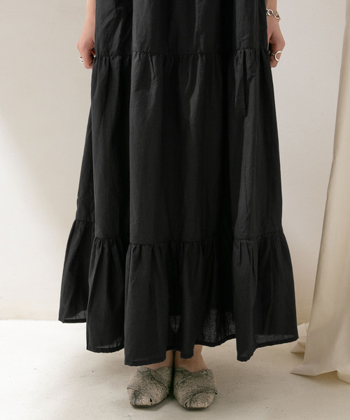 rectangle（レクタングル）の「コットンティアードロングワンピース（ワンピース・レディース・ブラック/ベージュ/オリーブ・MEDIUM/LARGE）」の17枚目の写真