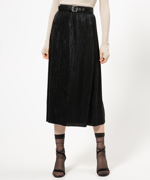 HUGO(ヒューゴ)の「スパークルジャージー プリーツ ミディスカート(スカート)」|ブラック