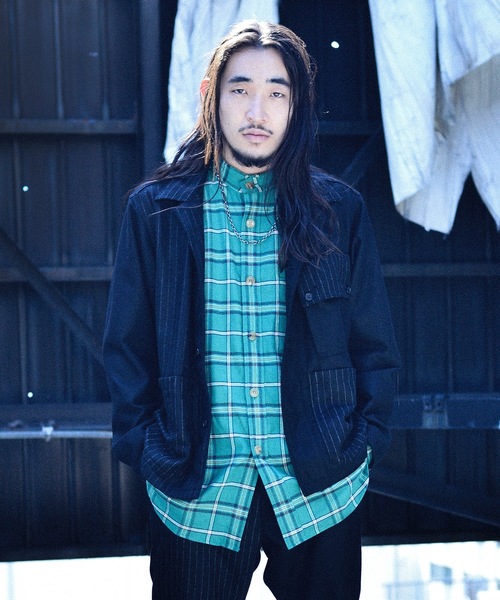 YOTA TOKI(ヨータトキ)の「【YOTA TOKI】ヨータ トキ/CUT-OFF BAND COLLAR SHIRT(シャツ/ブラウス・メンズ・ホワイト/グリーン・2/3)」の2枚目の写真