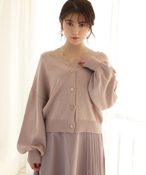 one after another NICE CLAUP（ワンアフターアナザーナイスクラップ）の「前後2Way カーディガン（カーディガン/ボレロ・レディース・ブラック/パープル/カーキ/アイボリー/ピンクベージュ・FREE）」の5枚目の写真