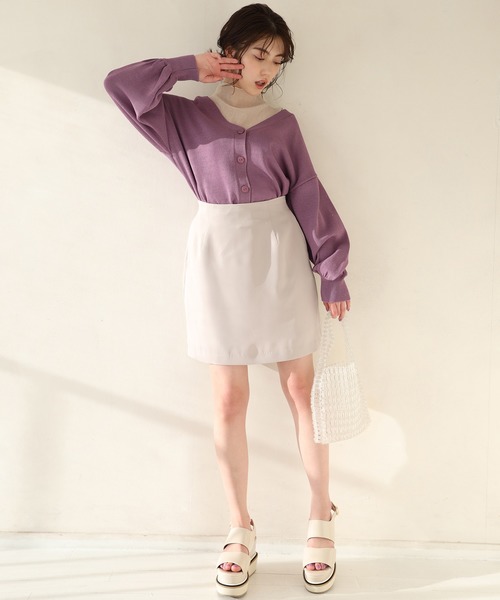 one after another NICE CLAUP（ワンアフターアナザーナイスクラップ）の「前後2Way カーディガン（カーディガン/ボレロ・レディース・ブラック/パープル/カーキ/アイボリー/ピンクベージュ・FREE）」の8枚目の写真