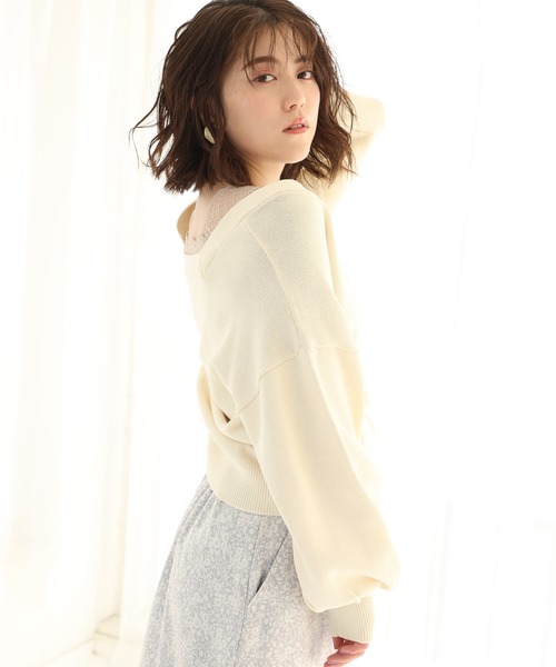 one after another NICE CLAUP（ワンアフターアナザーナイスクラップ）の「前後2Way カーディガン（カーディガン/ボレロ・レディース・ブラック/パープル/カーキ/アイボリー/ピンクベージュ・FREE）」の19枚目の写真