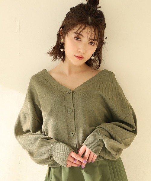 one after another NICE CLAUP（ワンアフターアナザーナイスクラップ）の「前後2Way カーディガン（カーディガン/ボレロ・レディース・ブラック/パープル/カーキ/アイボリー/ピンクベージュ・FREE）」の14枚目の写真