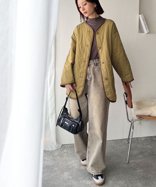 Java(ジャバ)の「《JaVaジャバ コラボ》大人のこなれ感。 ノーカラー オーバーサイズ キルティング コート(ノーカラージャケット・レディース・ブラック/カーキ/アイボリー/カーキブラウン/キャメル/マスタード・MEDIUM/LARGE/X-LARGE/SMALL)」の8枚目の写真