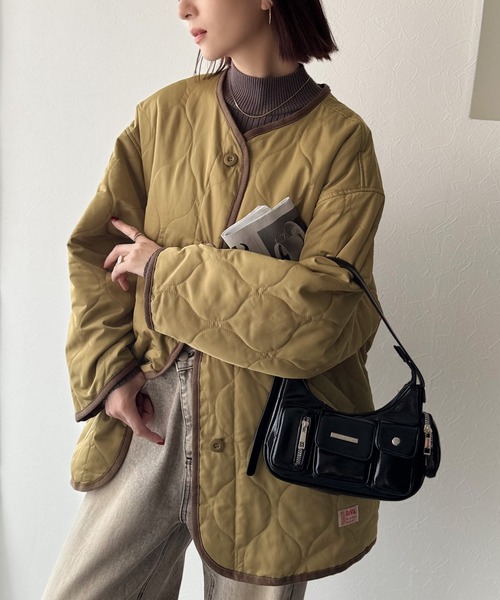 Java(ジャバ)の「《JaVaジャバ コラボ》大人のこなれ感。 ノーカラー オーバーサイズ キルティング コート(ノーカラージャケット・レディース・ブラック/カーキ/アイボリー/カーキブラウン/キャメル/マスタード・MEDIUM/LARGE/X-LARGE/SMALL)」の9枚目の写真