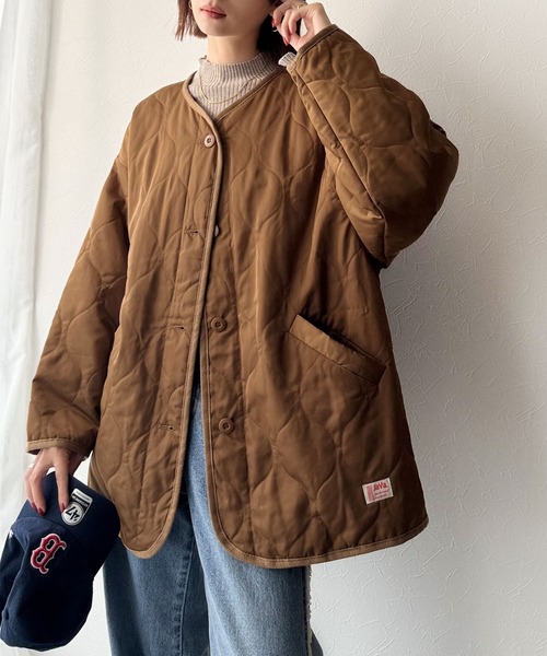 Java(ジャバ)の「《JaVaジャバ コラボ》大人のこなれ感。 ノーカラー オーバーサイズ キルティング コート(ノーカラージャケット・レディース・ブラック/カーキ/アイボリー/カーキブラウン/キャメル/マスタード・MEDIUM/LARGE/X-LARGE/SMALL)」の11枚目の写真