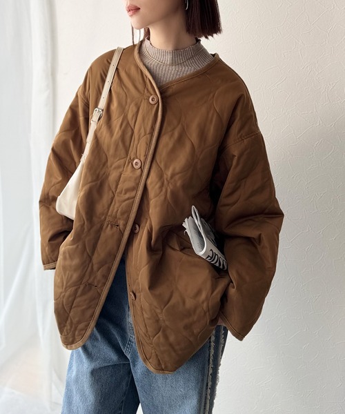 BEIGE 合皮　キルティングノーカラージャケット　コート BEIGE, - BEIGE 合皮キルティング ノーカラージャケット・コート