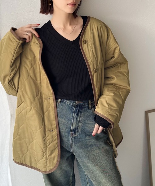 Java(ジャバ)の「《JaVaジャバ コラボ》大人のこなれ感。 ノーカラー オーバーサイズ キルティング コート(ノーカラージャケット・レディース・ブラック/カーキ/アイボリー/カーキブラウン/キャメル/マスタード・MEDIUM/LARGE/X-LARGE/SMALL)」の14枚目の写真
