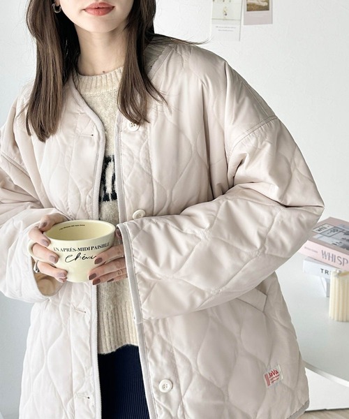 Java(ジャバ)の「《JaVaジャバ コラボ》大人のこなれ感。 ノーカラー オーバーサイズ キルティング コート(ノーカラージャケット・レディース・ブラック/カーキ/アイボリー/カーキブラウン/キャメル/マスタード・MEDIUM/LARGE/X-LARGE/SMALL)」の17枚目の写真