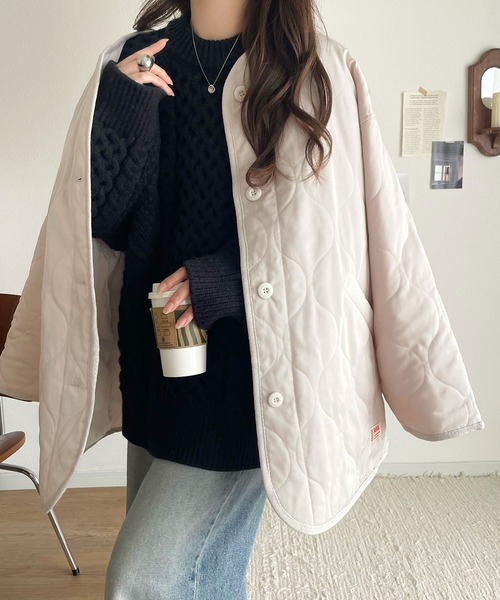専用♡F8. BEIGE, 【WEB限定 ◆EIGERキルティングジャケット】 セール】《JaVaジャバ コラボ》大人のこなれ感。 ノーカラー オーバー