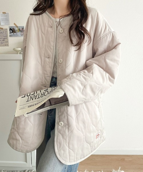 極美品！×BALMAINコラボノーカラーコート！ marvelous by Pierrot コート ノーカラー アウター 丸首 クルー ロング