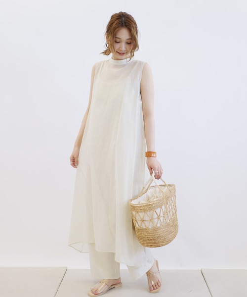 DouDou（ドゥドゥ）の「シアーチュニック＋サロペットSET（ワンピース・レディース・ブラック/オフホワイト・FREE）」の2枚目の写真