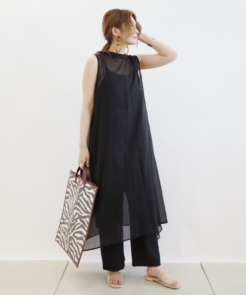 DouDou（ドゥドゥ）の「シアーチュニック＋サロペットSET（ワンピース・レディース・ブラック/オフホワイト・FREE）」の21枚目の写真