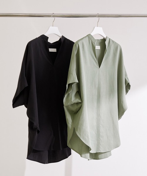 ADAM ET ROPE'(アダムエロペ)の「テンセル混ドルマンスキッパーシャツ(シャツ/ブラウス・レディース・ブラック/オリーブ・FREE)」の9枚目の写真
