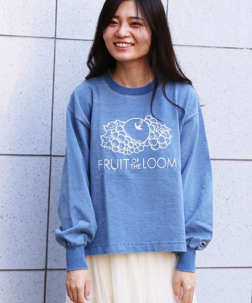 セール】インディゴ裏毛プリントドロップショルダースウェット  