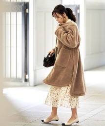 RUIRUE BOUTIQUE（ルイルエブティック）の「2way リバーシブル ｜ 総ボア×キルティング-リバーシブルノーカラーロングコート ｜ レディース アウター 羽織 体型カバー 保温 暖かい ロングコート ファーコート エコファー オーバーシルエット ボアコート ノーカラー（ノーカラーコート）」