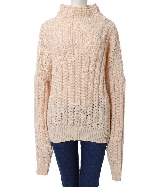 fifth（フィフス）の「ボトルネック透かし編みボリュームニット（ニット/セーター・レディース・アイボリー/モカ/ホワイト・MEDIUM）」の3枚目の写真