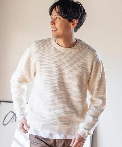 coen（コーエン）の「ウェーブ編みクルーネックニット（ニット/セーター・メンズ・ベージュ/オフホワイト・LARGE/SMALL/MEDIUM/X-LARGE）」の6枚目の写真