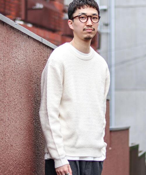 coen（コーエン）の「ウェーブ編みクルーネックニット（ニット/セーター・メンズ・ベージュ/オフホワイト・LARGE/SMALL/MEDIUM/X-LARGE）」の3枚目の写真