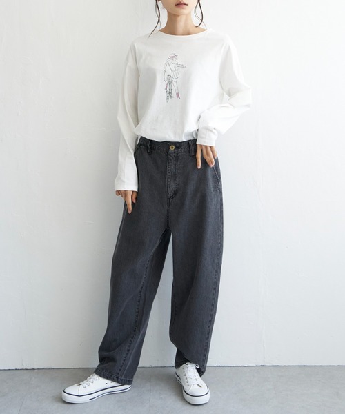 LBC（エルビーシー）の「【選べるセットアップ】LBC ゆるテーパードデニムパンツ（デニムパンツ・レディース・オフホワイト/ブルー/ネイビー/ピンク/ブラウン/ブラック/スカイブルー/マスタード/ライトグレー/カーキ・M/L）」の16枚目の写真