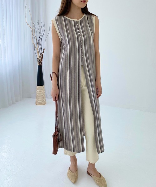 StyleSea(スタイルシー)の「リネンライクジレスリットワンピース(ワンピース・レディース・アイボリー/ベージュ/ブラウン/オレンジ/イエロー/ベージュ系その他/ブラウン系その他/ブラック系/オフホワイト/オリーブ/マルーン/モカ/ブラック・FREE)」の7枚目の写真