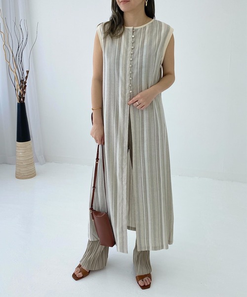 StyleSea(スタイルシー)の「リネンライクジレスリットワンピース(ワンピース・レディース・アイボリー/ベージュ/ブラウン/オレンジ/イエロー/ベージュ系その他/ブラウン系その他/ブラック系/オフホワイト/オリーブ/マルーン/モカ/ブラック・FREE)」の9枚目の写真