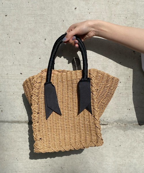 DouDou（ドゥドゥ）の「テープハンドルカゴバッグ（トートバッグ・レディース・ライトベージュ/グレー・FREE）」の7枚目の写真