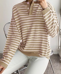 【Chuzchuz】ボタンポイントボーダーニット