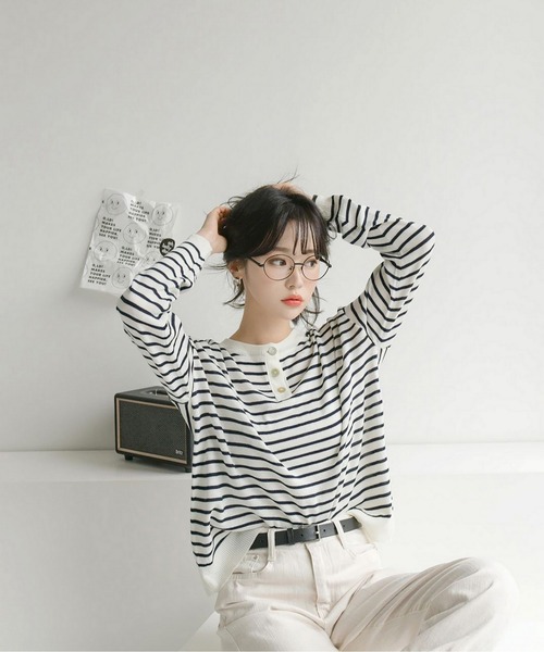 fd style（エフディ スタイル）の「【Chuzchuz】ボタンポイントボーダーニット（ニット/セーター・レディース・ブルー系その他/グリーン/アイボリー/ピンク・FREE）」の16枚目の写真