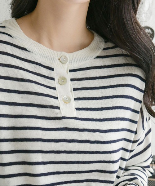 fd style（エフディ スタイル）の「【Chuzchuz】ボタンポイントボーダーニット（ニット/セーター・レディース・ブルー系その他/グリーン/アイボリー/ピンク・FREE）」の9枚目の写真