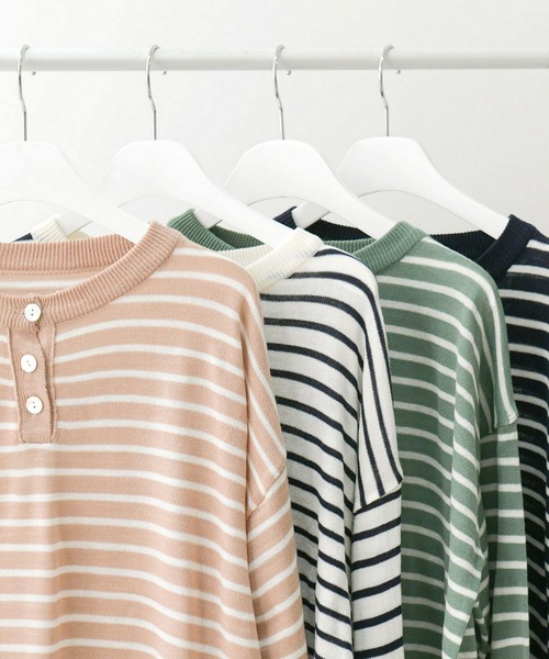 fd style（エフディ スタイル）の「【Chuzchuz】ボタンポイントボーダーニット（ニット/セーター・レディース・ブルー系その他/グリーン/アイボリー/ピンク・FREE）」の22枚目の写真