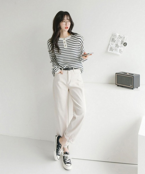 fd style（エフディ スタイル）の「【Chuzchuz】ボタンポイントボーダーニット（ニット/セーター・レディース・ブルー系その他/グリーン/アイボリー/ピンク・FREE）」の13枚目の写真