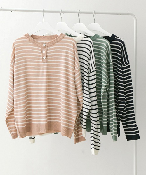 fd style（エフディ スタイル）の「【Chuzchuz】ボタンポイントボーダーニット（ニット/セーター・レディース・ブルー系その他/グリーン/アイボリー/ピンク・FREE）」の12枚目の写真