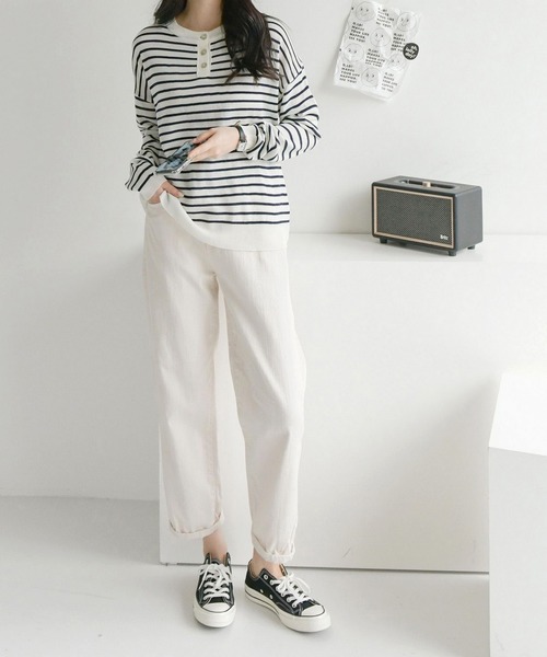 fd style（エフディ スタイル）の「【Chuzchuz】ボタンポイントボーダーニット（ニット/セーター・レディース・ブルー系その他/グリーン/アイボリー/ピンク・FREE）」の10枚目の写真