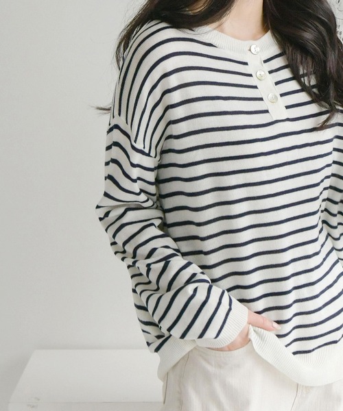 fd style（エフディ スタイル）の「【Chuzchuz】ボタンポイントボーダーニット（ニット/セーター・レディース・ブルー系その他/グリーン/アイボリー/ピンク・FREE）」の21枚目の写真