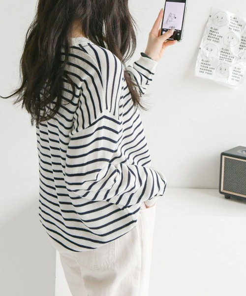 fd style（エフディ スタイル）の「【Chuzchuz】ボタンポイントボーダーニット（ニット/セーター・レディース・ブルー系その他/グリーン/アイボリー/ピンク・FREE）」の7枚目の写真