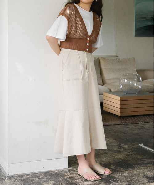 Ambre Neige(アンブルネージュ)の「メッシュニットベスト/【WEB/EC限定商品】(ベスト・レディース・ダークブラウン/ベージュ/アイボリー/ピンクベージュ・FREE)」の10枚目の写真