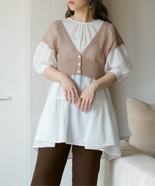 Ambre Neige(アンブルネージュ)の「メッシュニットベスト/【WEB/EC限定商品】(ベスト・レディース・ダークブラウン/ベージュ/アイボリー/ピンクベージュ・FREE)」の8枚目の写真