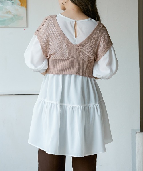 Ambre Neige(アンブルネージュ)の「メッシュニットベスト/【WEB/EC限定商品】(ベスト・レディース・ダークブラウン/ベージュ/アイボリー/ピンクベージュ・FREE)」の6枚目の写真