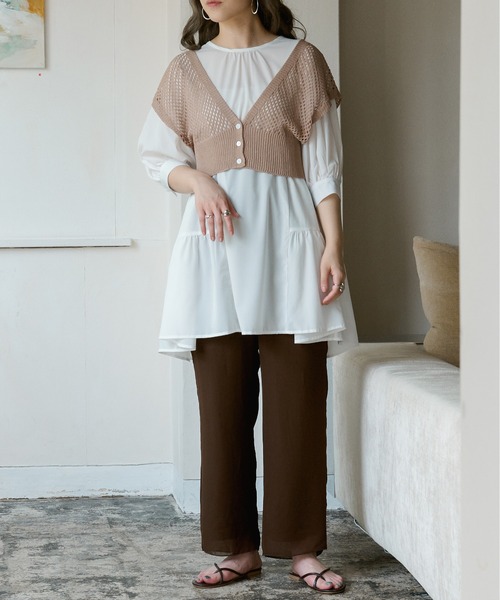 Ambre Neige(アンブルネージュ)の「メッシュニットベスト/【WEB/EC限定商品】(ベスト・レディース・ダークブラウン/ベージュ/アイボリー/ピンクベージュ・FREE)」の21枚目の写真