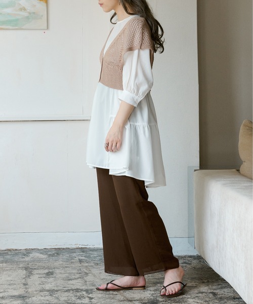 Ambre Neige(アンブルネージュ)の「メッシュニットベスト/【WEB/EC限定商品】(ベスト・レディース・ダークブラウン/ベージュ/アイボリー/ピンクベージュ・FREE)」の15枚目の写真