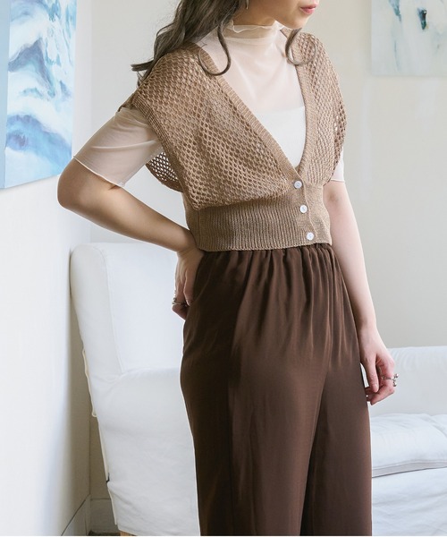Ambre Neige(アンブルネージュ)の「メッシュニットベスト/【WEB/EC限定商品】(ベスト・レディース・ダークブラウン/ベージュ/アイボリー/ピンクベージュ・FREE)」の14枚目の写真