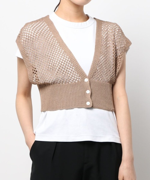 Ambre Neige(アンブルネージュ)の「メッシュニットベスト/【WEB/EC限定商品】(ベスト・レディース・ダークブラウン/ベージュ/アイボリー/ピンクベージュ・FREE)」の9枚目の写真