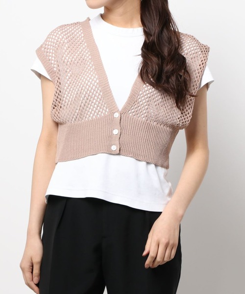 Ambre Neige(アンブルネージュ)の「メッシュニットベスト/【WEB/EC限定商品】(ベスト・レディース・ダークブラウン/ベージュ/アイボリー/ピンクベージュ・FREE)」の12枚目の写真