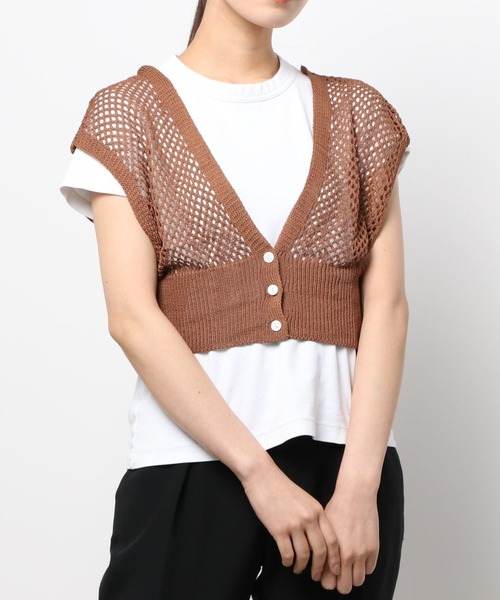 Ambre Neige(アンブルネージュ)の「メッシュニットベスト/【WEB/EC限定商品】(ベスト・レディース・ダークブラウン/ベージュ/アイボリー/ピンクベージュ・FREE)」の20枚目の写真