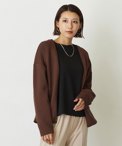 NICOLE white（ニコルホワイト）の「ノーカラー ボタンレス カーディガン（カーディガン/ボレロ・レディース・オフホワイト/ブラック/ブラウン・FREE）」の3枚目の写真