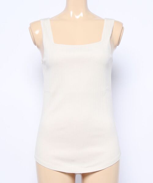 earth music&ecology（アースミュージックアンドエコロジー）の「ランダムリブスクエアタンクトップ ＊（タンクトップ・レディース・モカ/ブラック/ライトベージュ/アイボリー・M/S）」の2枚目の写真